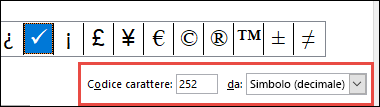 Il campo indica che si tratta di un simbolo ASCII