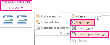 Pulsante Raggruppa di nuovo nella scheda Strumenti immagine