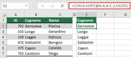 Usare l'operatore @ e copiare: =VLOOKUP(@A:A,A:C,2,FALSE). Questo stile di riferimento funziona nelle tabelle, ma non restituisce una matrice dinamica.