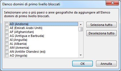 finestra di dialogo elenco domini di primo livello bloccati