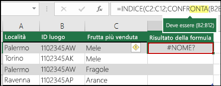 Errore #NOME? causati da assenza di due punti in un riferimento a un intervallo