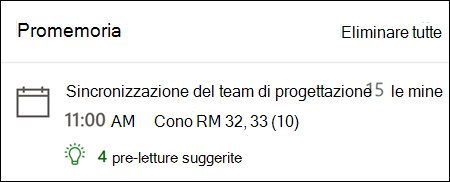 Esempio di promemoria per Outlook per il Web.