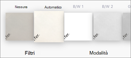 Opzioni di filtro per le scansioni di immagini in OneDrive per iOS