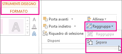 Opzione Separa nella scheda Strumenti di disegno - Formato