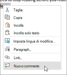 Scegliere Nuovo commento nel menu di scelta rapida