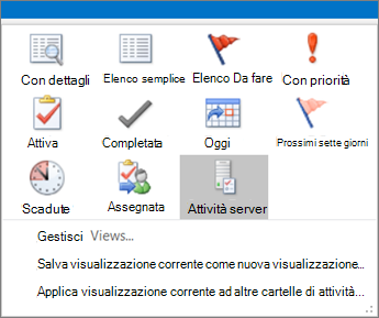 Fare clic su Attività e scegliere un'opzione in Visualizzazione corrente.