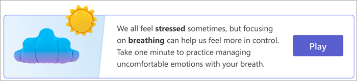 Screenshot del punto di ingresso per gli esercizi di respirazione nella pagina Le tue risposte. Il testo legge "A volte tutti ci sentiamo stressati, ma concentrarsi sulla respirazione può aiutarci a sentirci più sotto controllo. Prenditi un minuto per esercitarti nella gestione delle emozioni scomode con il respiro". Con un pulsante "Riproduci".