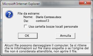 Finestra di messaggio che offre l'opportunità di mantenere estratto il file nella cartella delle bozze locali