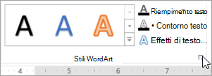 Selezione del pulsante di visualizzazione della finestra di dialogo Stili WordArt