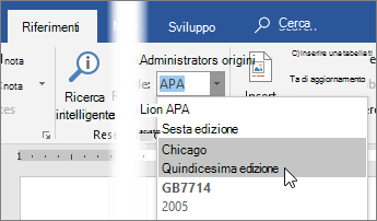Nella scheda Riferimenti scegliere uno stile di citazione nell’elenco Stile
