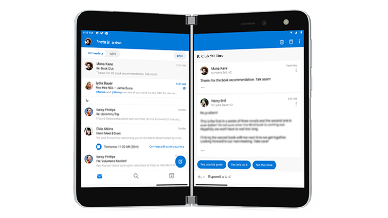 Outlook aperto su Surface Duo