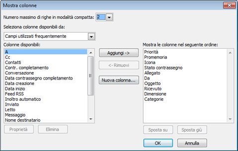 Finestra di dialogo Mostra colonne