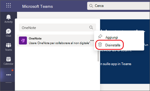 disinstallare un'app dal lato sinistro dei team