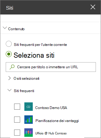 Impostazioni web part Siti