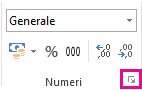 Pulsante della finestra di dialogo nel gruppo Numero della scheda Home