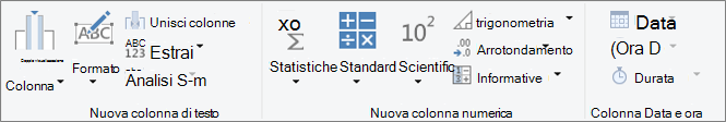 Gruppi di tipi di dati nella scheda Della barra multifunzione Aggiungi colonna