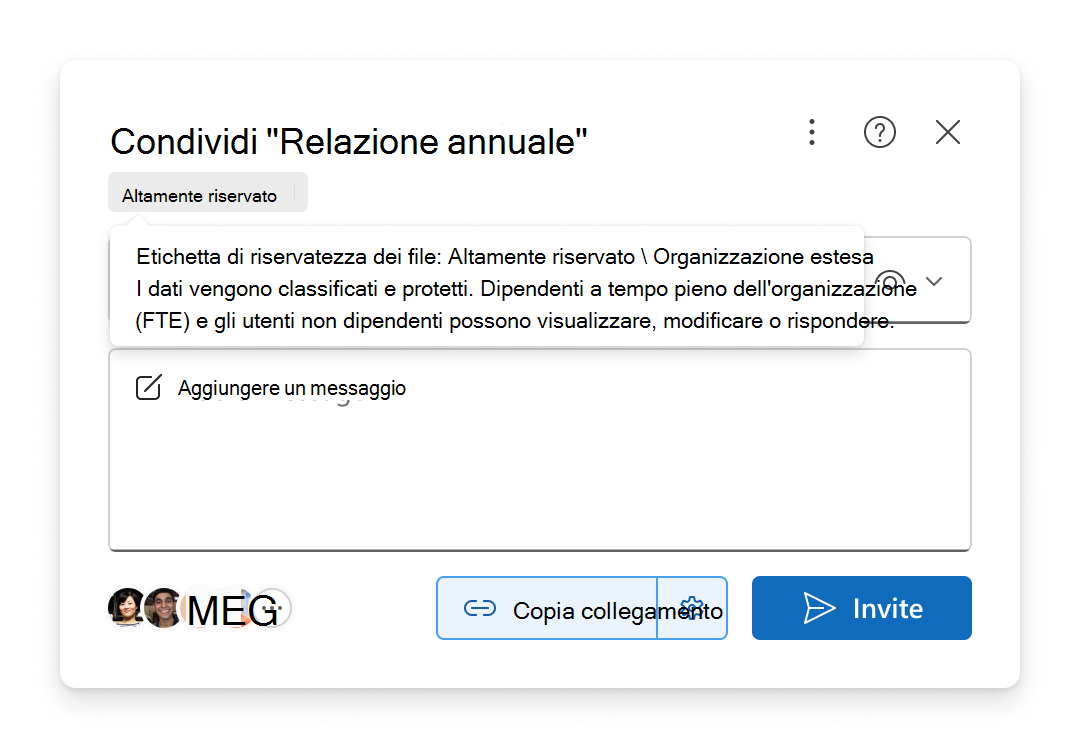 L'etichetta di riservatezza di un file viene visualizzata nell'esperienza di condivisione