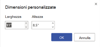 modificare le dimensioni della pagina