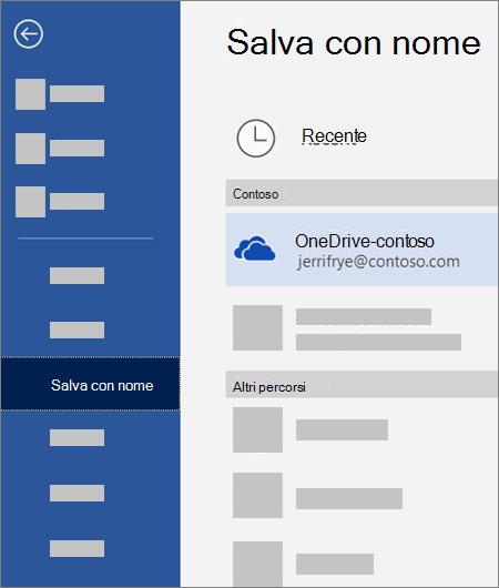 Salvataggio di un file da Word a OneDrive for Business