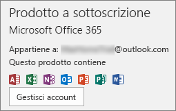 Visualizza l'account di posta elettronica associato a Office