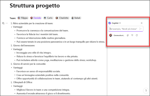 Alcuni testi "più brevi" come esempio di come perfezionare i risultati di Copilot