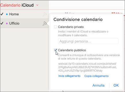 Impostazioni del calendario pubblico in iCloud