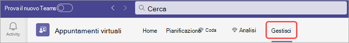 Screenshot della scheda Gestisci evidenziata negli appuntamenti virtuali