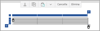 Barra dei comandi della tabella in Windows Mobile