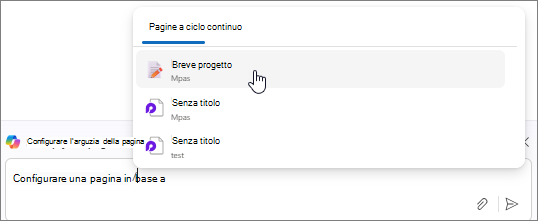 Menu a discesa delle pagine Loop esistenti.