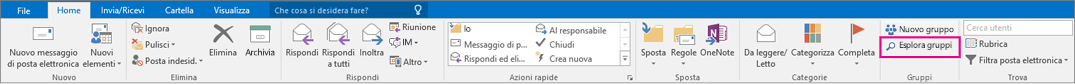 Pulsante Esplora gruppi nella barra multifunzione Gruppi