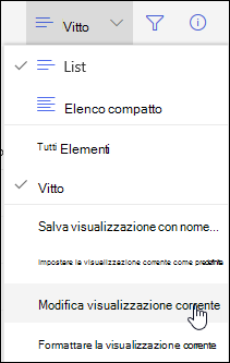 SharePoint Opzione di menu Modifica visualizzazione corrente online