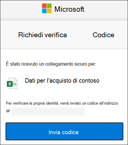 Finestra di richiesta di codice di condivisione esterna di OneDrive