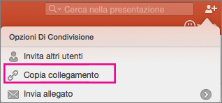 Copia collegamento per condivisione in PowerPoint per Mac