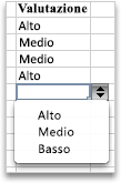 Elenco a discesa con valori Alto, Medio e Basso