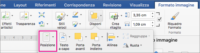 Fare clic su Posizione per impostare la posizione della tabella in relazione al testo circostante.