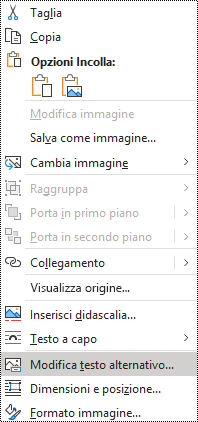 Menu di scelta rapida Testo alternativo per le immagini in Outlook per Windows