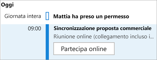 Mostra il pulsante Partecipa a riunione online