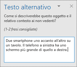 Riquadro di testo alternativo in Outlook per Windows.