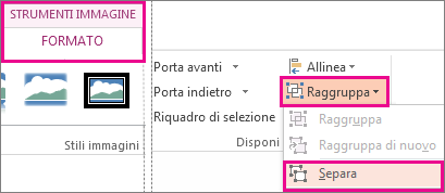 Pulsante Separa nella scheda Strumenti immagine