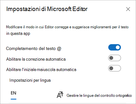 Abilitare o disabilitare le impostazioni dell'Editor.