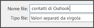 Assegnare un nome al file dei contatti.