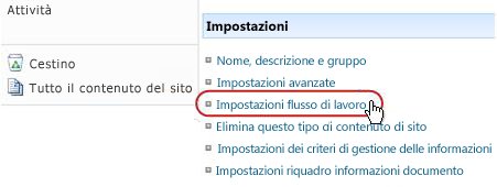 Collegamento Impostazioni flusso di lavoro nella sezione Impostazioni