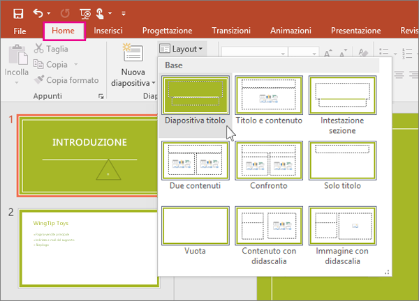 Layout diapositiva in PowerPoint