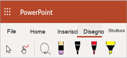 Mostra la penna, l'evidenziatore e i colori dell'input penna