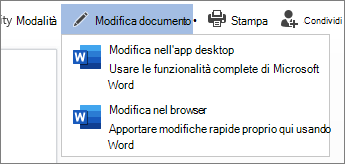 Selezionare Modifica nel browser per modificare in Word per il Web