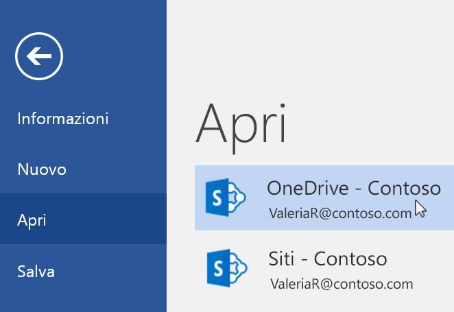 Screenshot del menu File > Apri in Word.