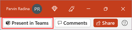 Pulsante Presenta in Teams