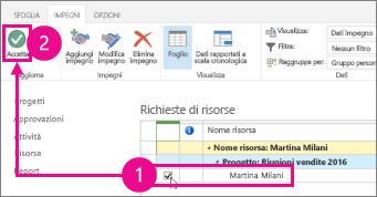 Scegliere Accetta nella scheda Impegni