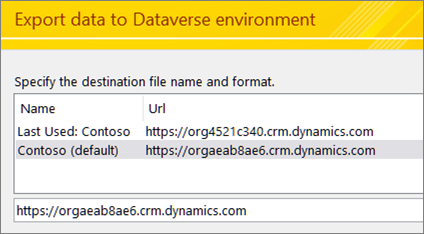 Immissione dell'URL Dataverse