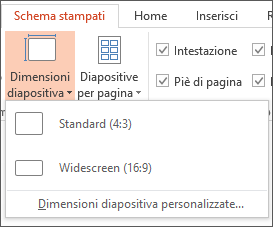 Menu Dimensioni diapositiva